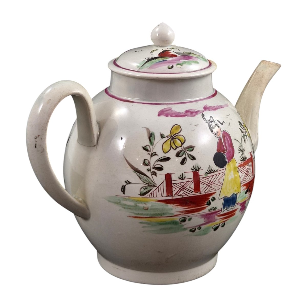 Théière en creamware à décor chinoiserie polychrome, vers 1770-1785-photo-3