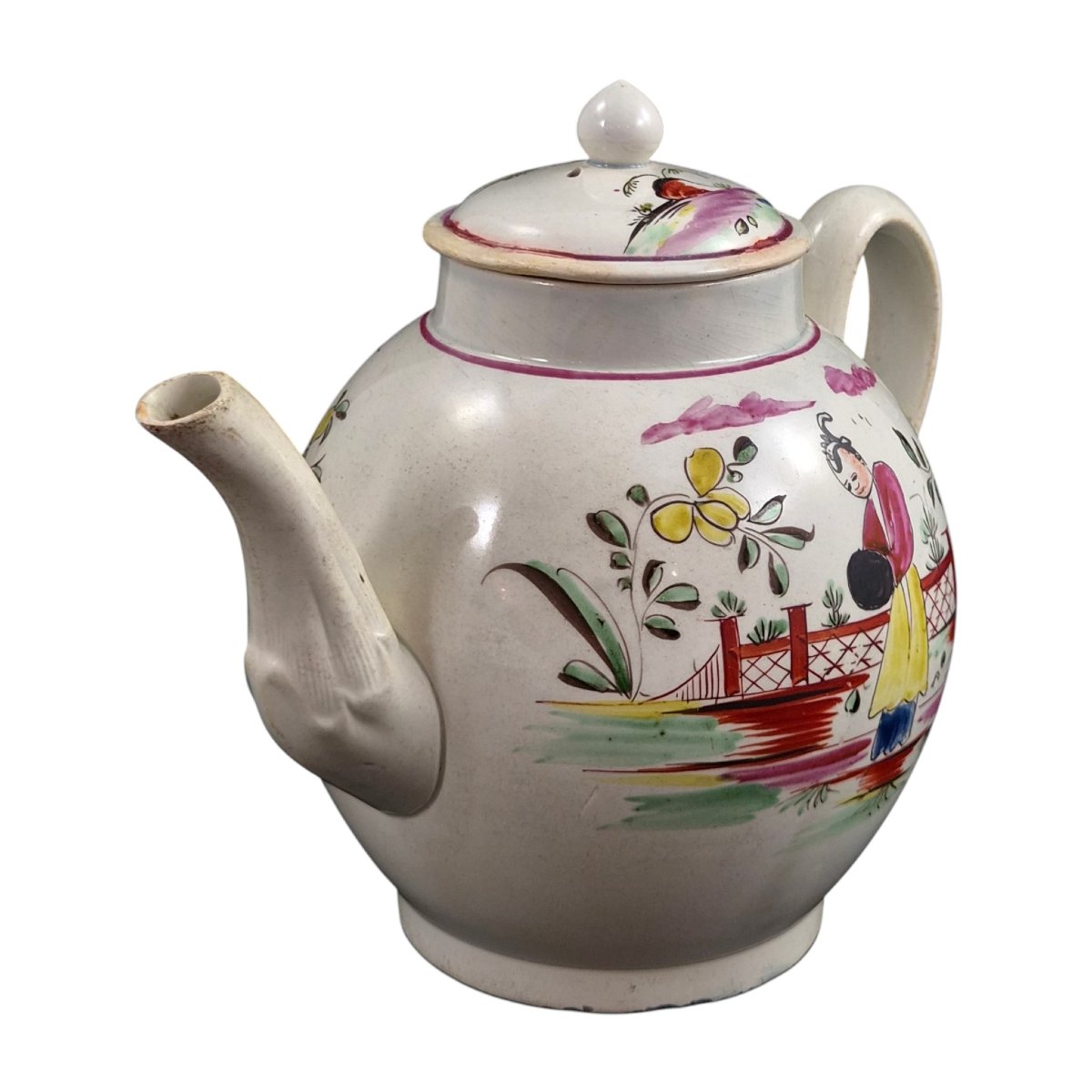 Théière en creamware à décor chinoiserie polychrome, vers 1770-1785-photo-2