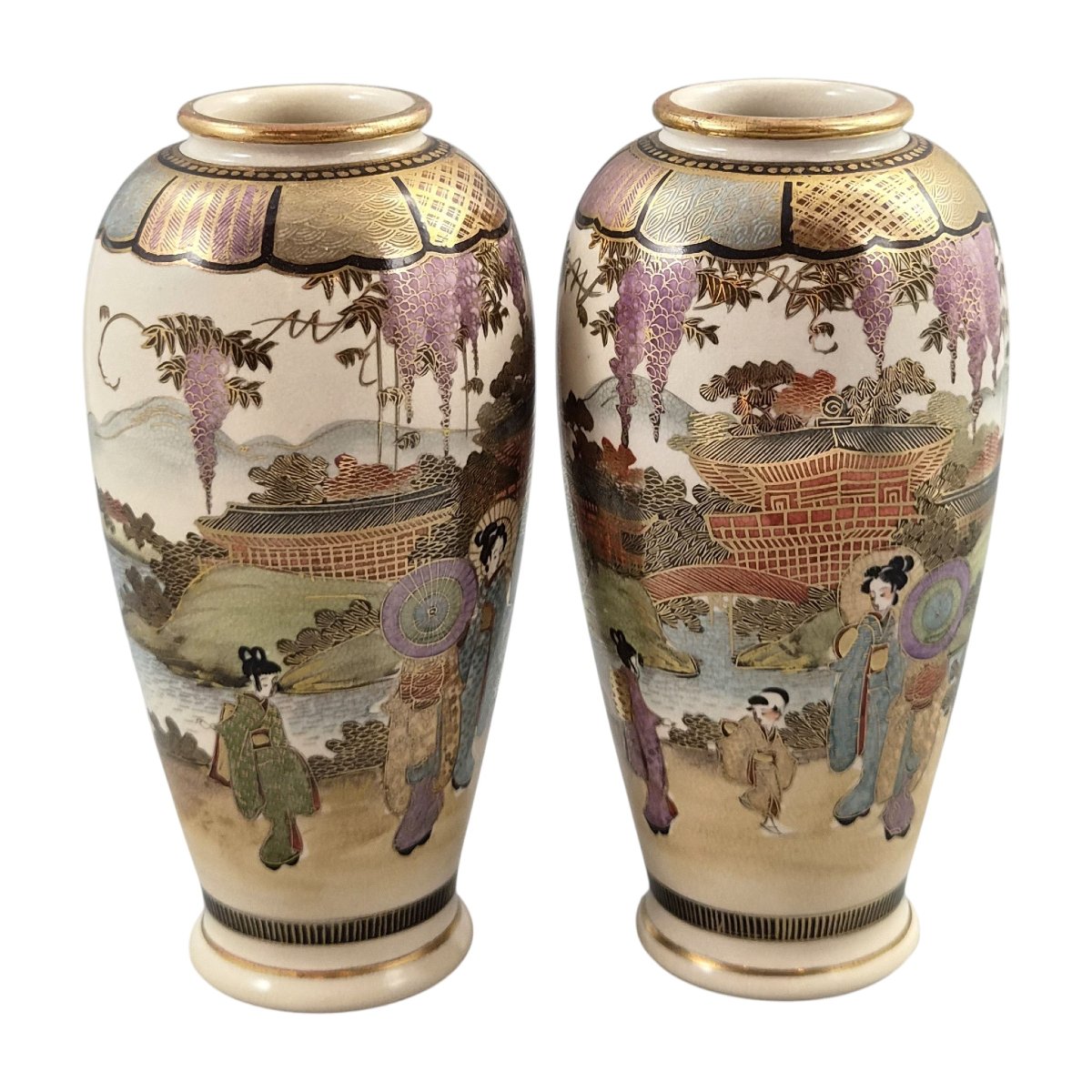 Pair Of Japanese Satsuma Vases Signed "shozan," Circa 1900–1910-photo-2