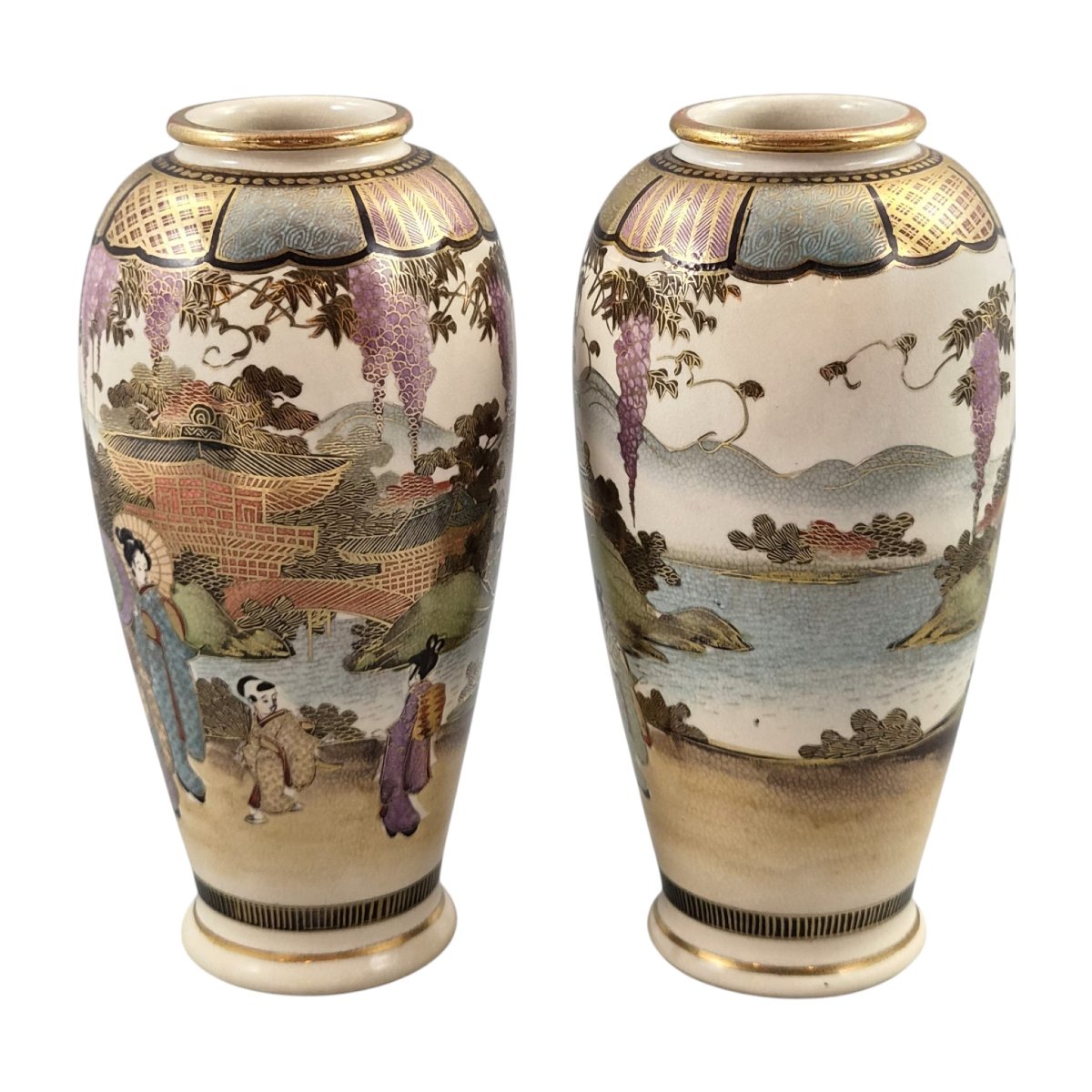 Pair Of Japanese Satsuma Vases Signed "shozan," Circa 1900–1910-photo-3