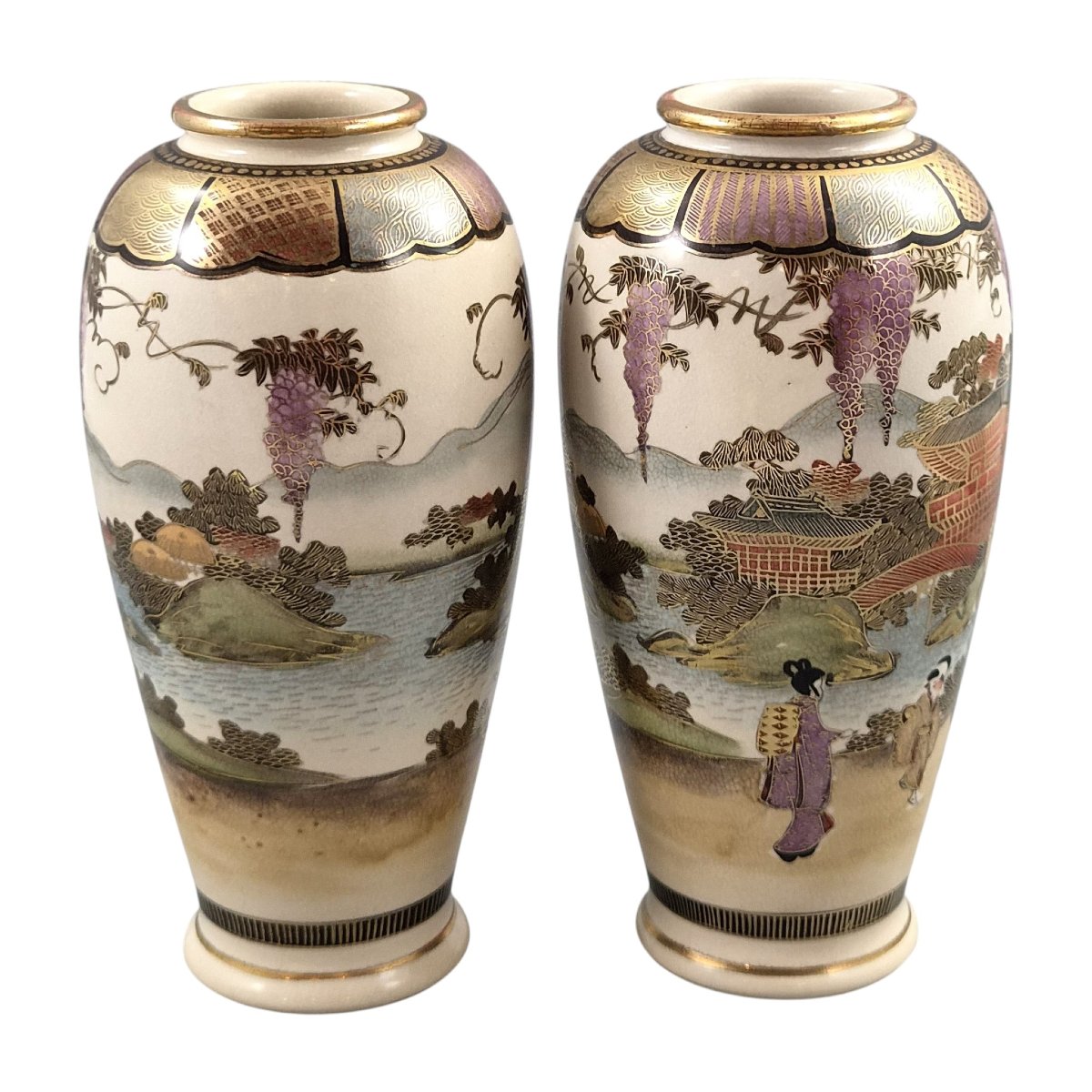 Pair Of Japanese Satsuma Vases Signed "shozan," Circa 1900–1910-photo-1