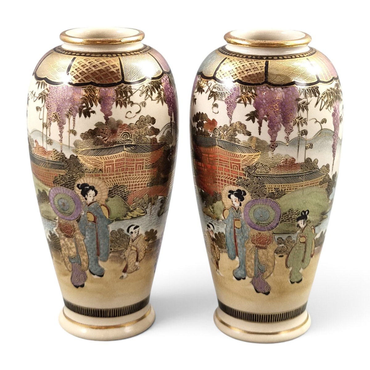 Pair Of Japanese Satsuma Vases Signed "shozan," Circa 1900–1910