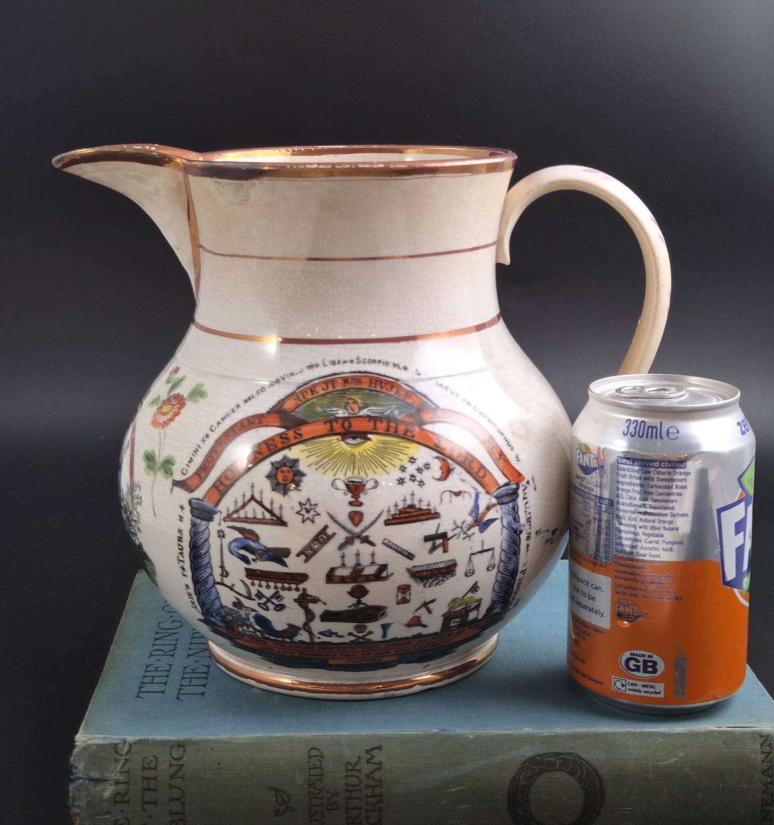 Staffordshire Orange Order Commemorative Jug, Polychrome Earthenware, C.1840-1850-photo-2