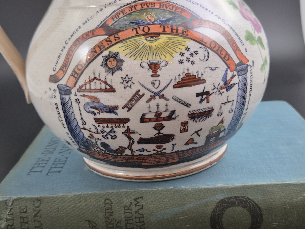 Staffordshire Orange Order Commemorative Jug, Polychrome Earthenware, C.1840-1850-photo-6