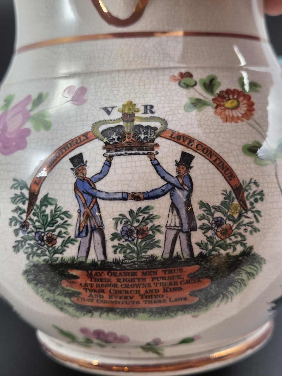 Staffordshire Orange Order Commemorative Jug, Polychrome Earthenware, C.1840-1850-photo-7
