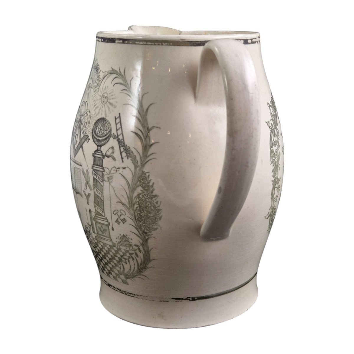 Staffordshire Creamware Masonic Pitcher, Ca. 1800–1810-photo-1