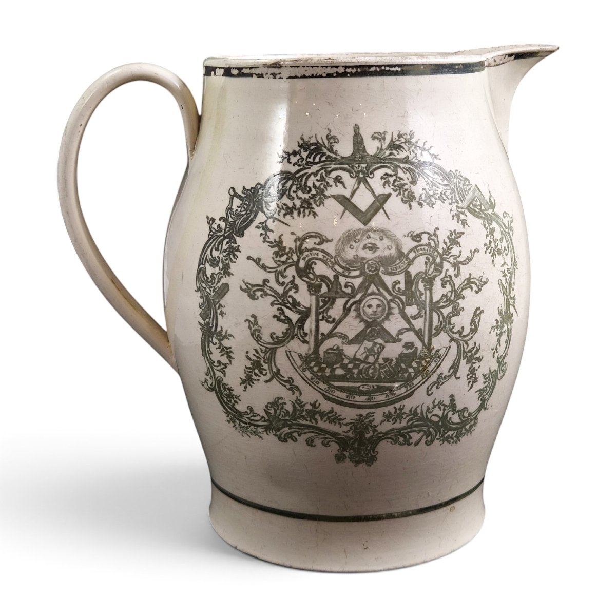 Staffordshire Creamware Masonic Pitcher, Ca. 1800–1810