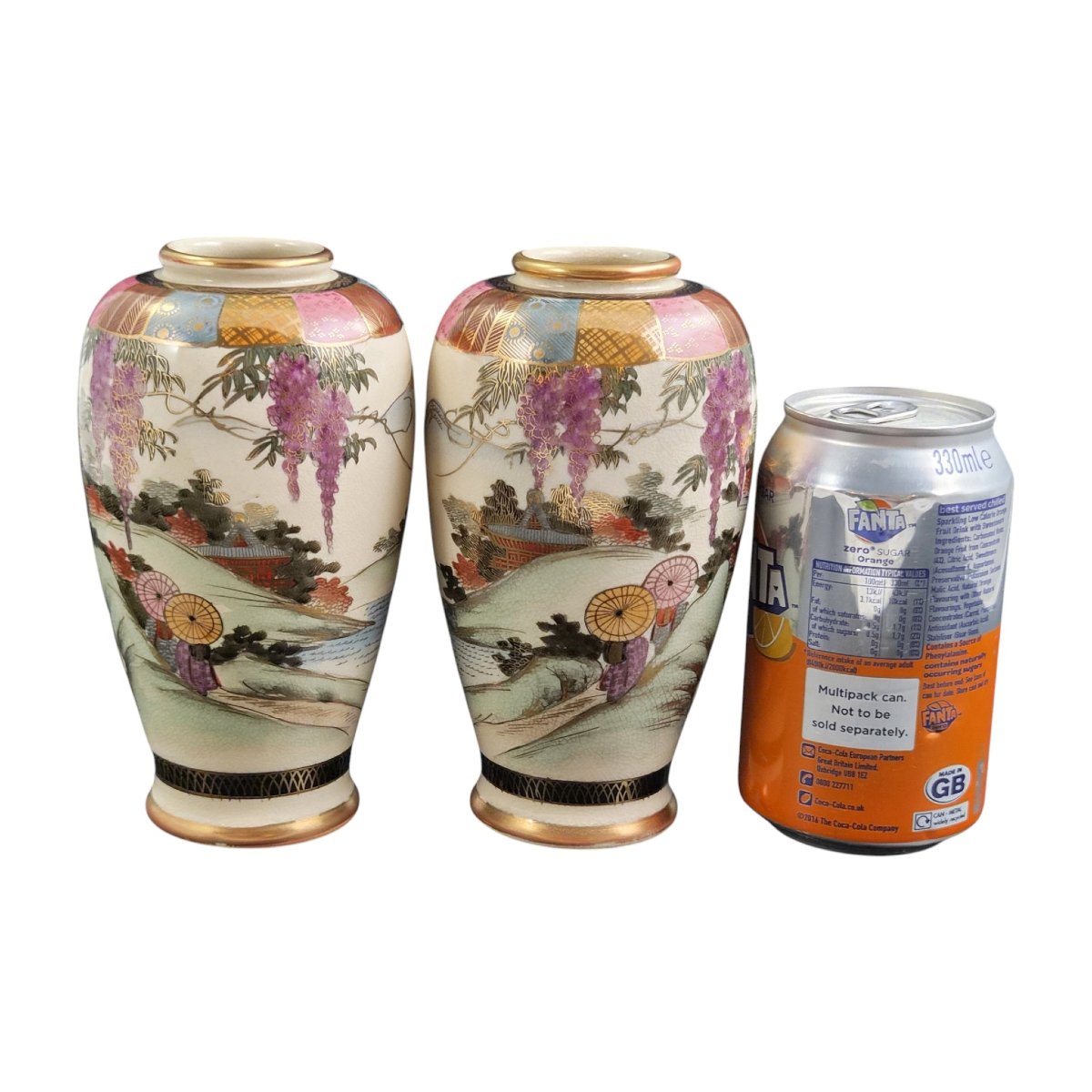 Pair Of Japanese Satsuma Vases, Featuring Wisteria And A Landscape, In Their Original Box, Circa 1910–1920-photo-8