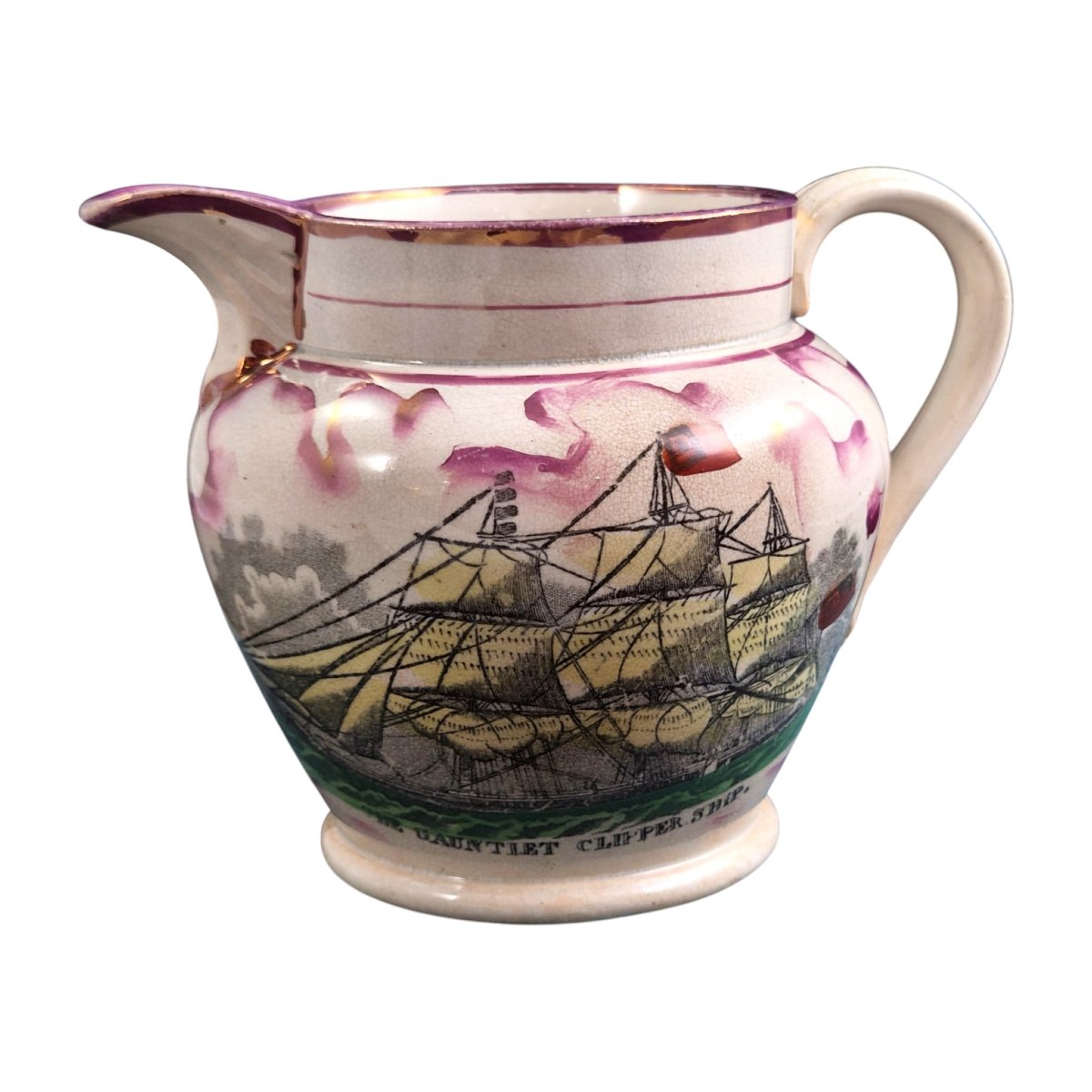 Sunderland Garrison Pottery Masonic Pitcher With Pink Glaze, C. 1855-photo-4