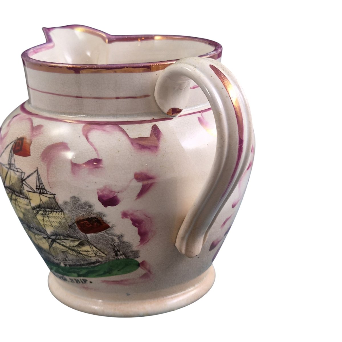 Sunderland Garrison Pottery Masonic Pitcher With Pink Glaze, C. 1855-photo-1