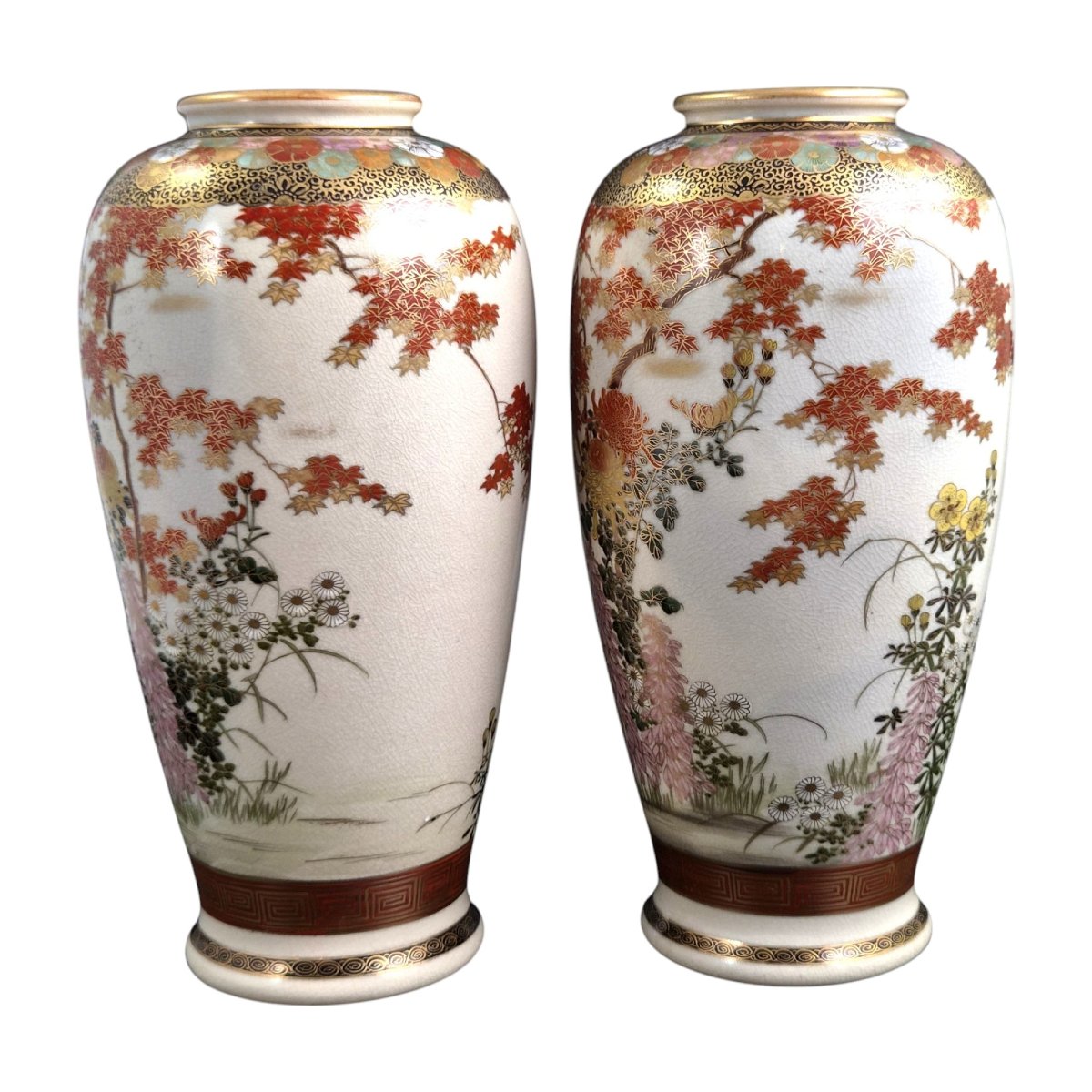 Pair Of Maruni Satsuma Vases, Meiji Period, In Perfect Condition-photo-2