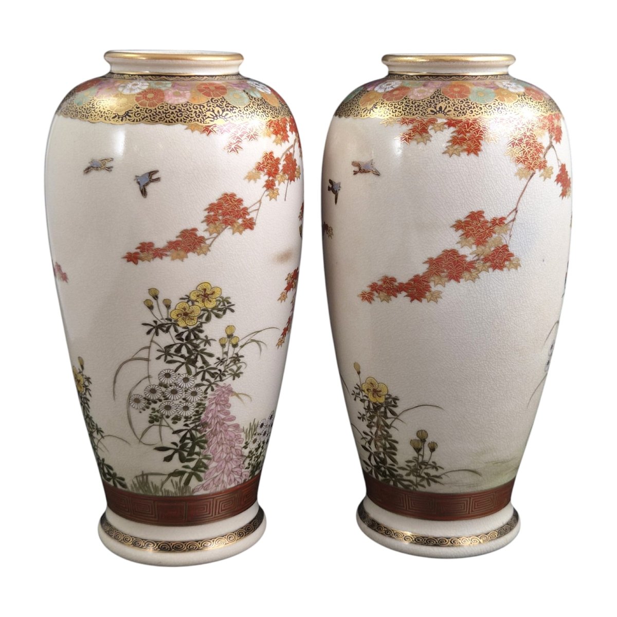 Pair Of Maruni Satsuma Vases, Meiji Period, In Perfect Condition-photo-3