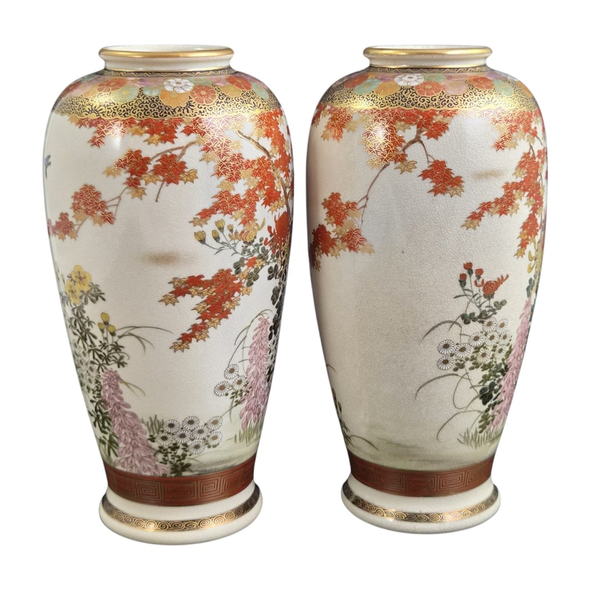 Pair Of Maruni Satsuma Vases, Meiji Period, In Perfect Condition-photo-4