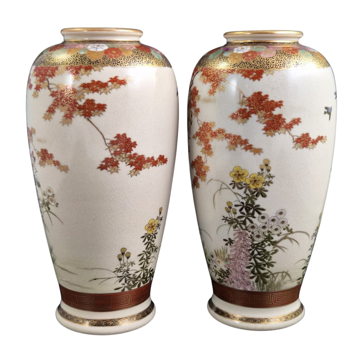 Pair Of Maruni Satsuma Vases, Meiji Period, In Perfect Condition-photo-1