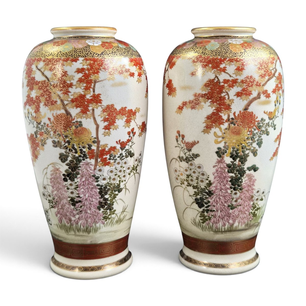 Pair Of Maruni Satsuma Vases, Meiji Period, In Perfect Condition
