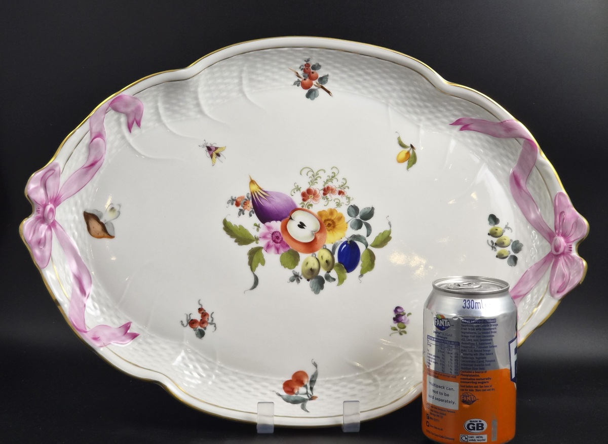 Antique Herend Fruit Bouquet Porcelain Ribbon Tray, C.1915–1930-photo-3
