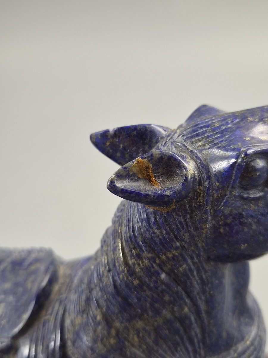 Large Pair Chinese Lapis Lazuli Recumbent Horses On Silver Inlaid Stands, Late Qing-photo-1