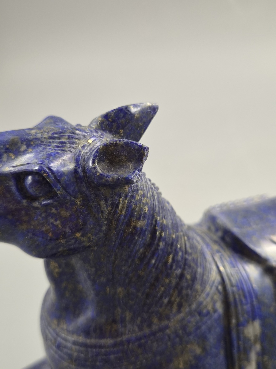 Large Pair Chinese Lapis Lazuli Recumbent Horses On Silver Inlaid Stands, Late Qing-photo-7