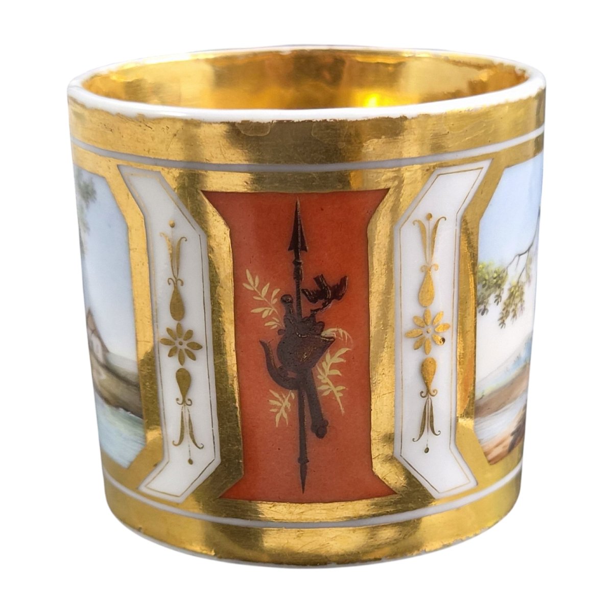 "vieux Paris" Porcelain Cup And Saucer, Landscapes And Military Trophies, Circa 1820-photo-1