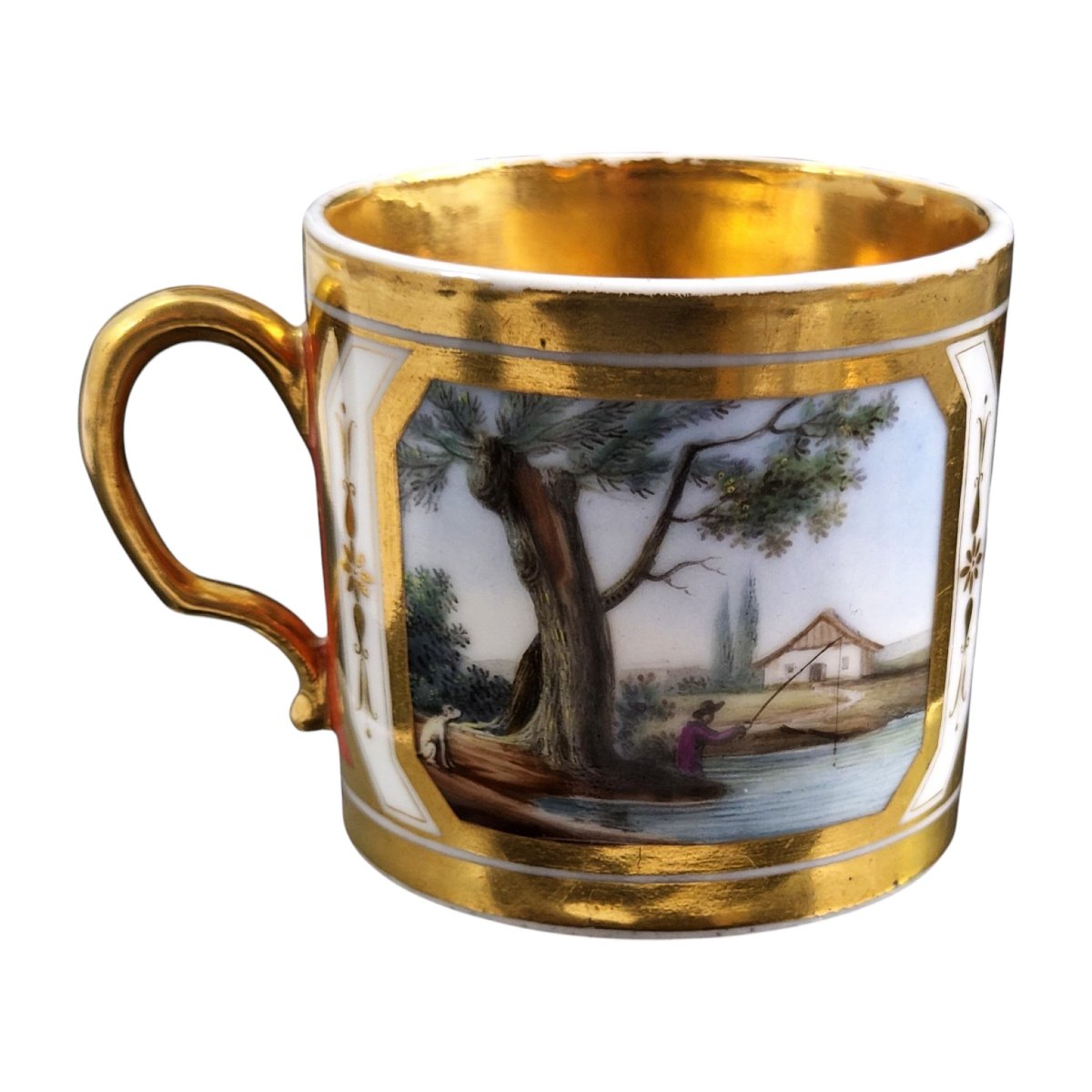 "vieux Paris" Porcelain Cup And Saucer, Landscapes And Military Trophies, Circa 1820-photo-2