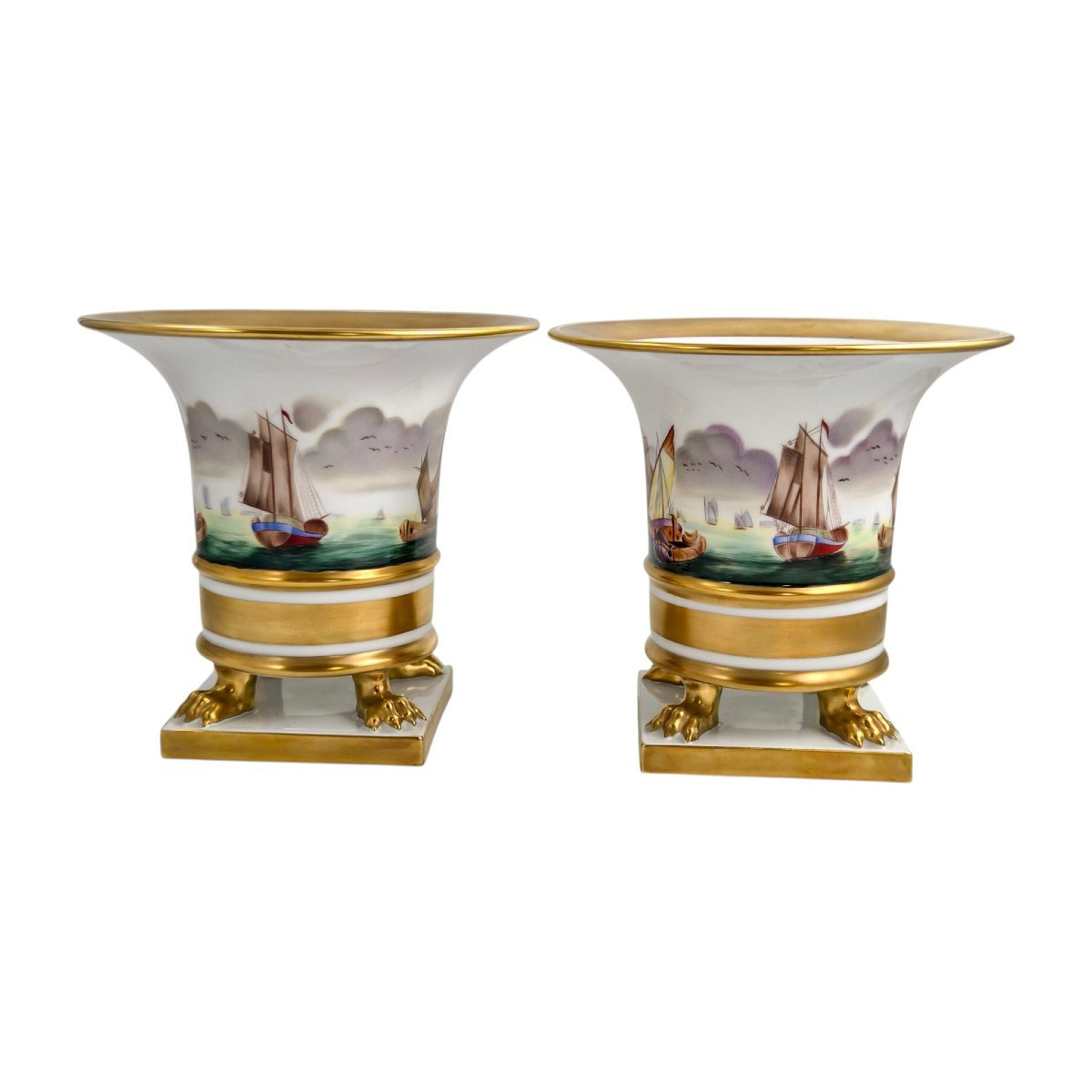 An Exceptional Pair Of Herend Vit Sailing Boat Empire Vases, Circa 1960-photo-2