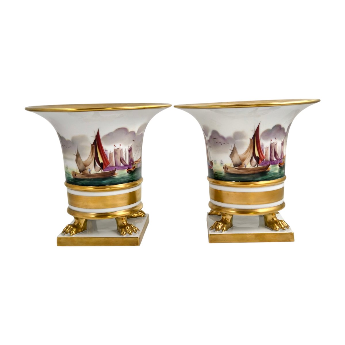 An Exceptional Pair Of Herend Vit Sailing Boat Empire Vases, Circa 1960-photo-3
