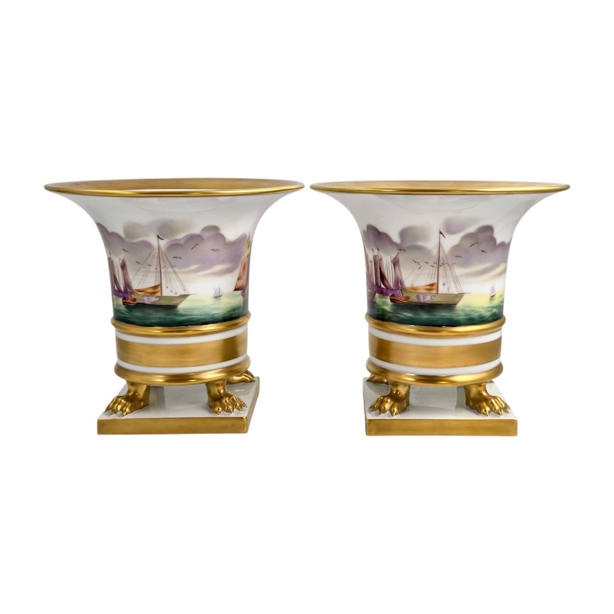 An Exceptional Pair Of Herend Vit Sailing Boat Empire Vases, Circa 1960-photo-4