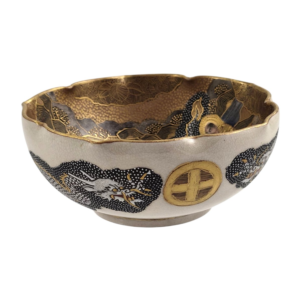 Hododa, Satsuma Cup Signed "taizan," Featuring Rakan And Dragons, Japan, Circa 1900-photo-3