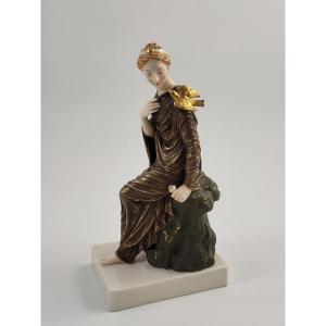 Royal Worcester Porcelain Figure, Seated Maiden With Dove, 1880