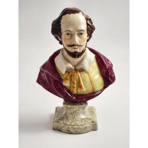 Buste de Shakespeare en faïence anglaise, Staffordshire, vers 1800, craquelures