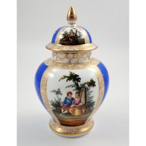 Helena Wolfsohn Dresden Lidded Ginger Jar, Blue Ground, Meissen-style, Ar Mark, C. 1880