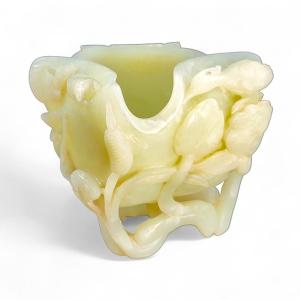 Large Chinese Hetian Jade Lotus-form Cup, Qing/republic C.1880–1920