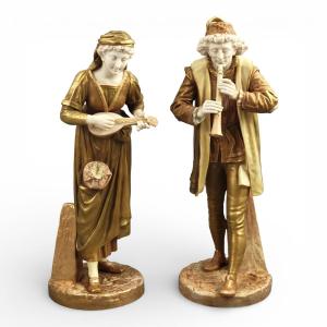 Royal Worcester Prestige Shot-enamel Porcelain Musicians, 1912–1914