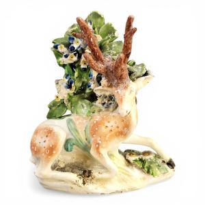 Derby Porcelain Recumbent Stag, Patch Period, C.1760