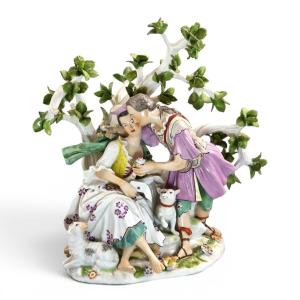 Groupe en porcelaine style Niderviller, scène de lettre d’amour, vers 1774–1789
