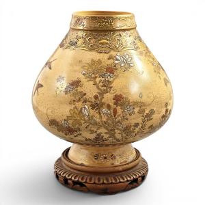 Vase Satsuma de Kyoto époque Meiji, atelier Kinkōzan, avec socle