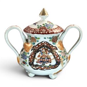 Antique Japanese Imari Sugar Bowl, Hichozan Fukagawa, Meiji Period