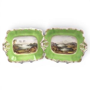 Copeland & Garrett Apple Green Scottish Views Dishes, C.1833–1847