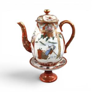 Théière Kutani japonaise avec vase formant présentoir, époque Meiji, vers 1890