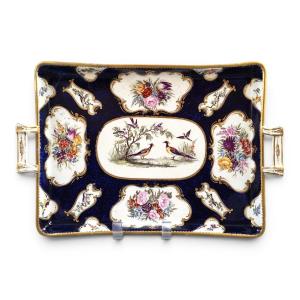 Plateau anglais aux oiseaux exotiques, tradition Worcester et James Giles, vers 1850