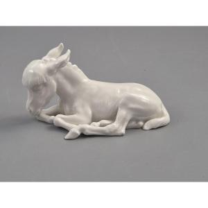 Figurine d’âne en porcelaine blanche « Blanc de Chine » de Meissen, par Erich Oehme