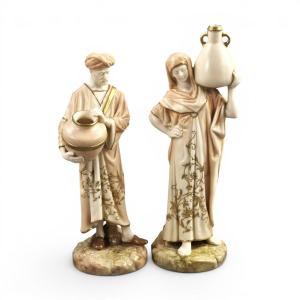 Royal Worcester Blush Ivory Orientalist Figures Of Cairo Water Carriers By James Hadley, 1901