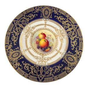 Assiette de cabinet Royal Worcester « Painted Fruit » signée Richard Sebright, 1935