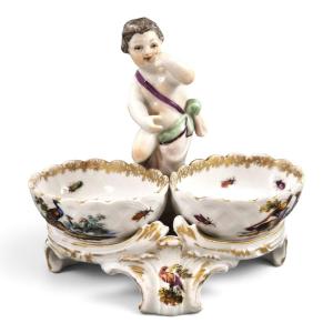 German Kpm Berlin Rococo Revival Figural Double Salt Cellar, C.1870-1890
