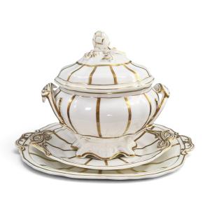Davenport Victorian Bone China Sauce Tureen Set, C.1845-1860