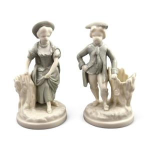 Royal Worcester Pair Of Sage Green Figural Salts, 1882