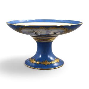 Unique 1835 Sèvres Blue Porcelain Pedestal Tazza With Montlhéry And Mont-blanc Views