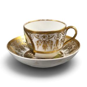 Kpm Berlin Biedermeier Cabinet Cup And Saucer With Painted Landscapes, C.1830