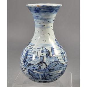 Antique Cantagalli Blue And White Savona Style Maiolica Cabinet Vase, Florence C.1884
