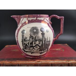 Sunderland Pink Splash Lustre Masonic Jug, English Earthenware, C.1820-1840